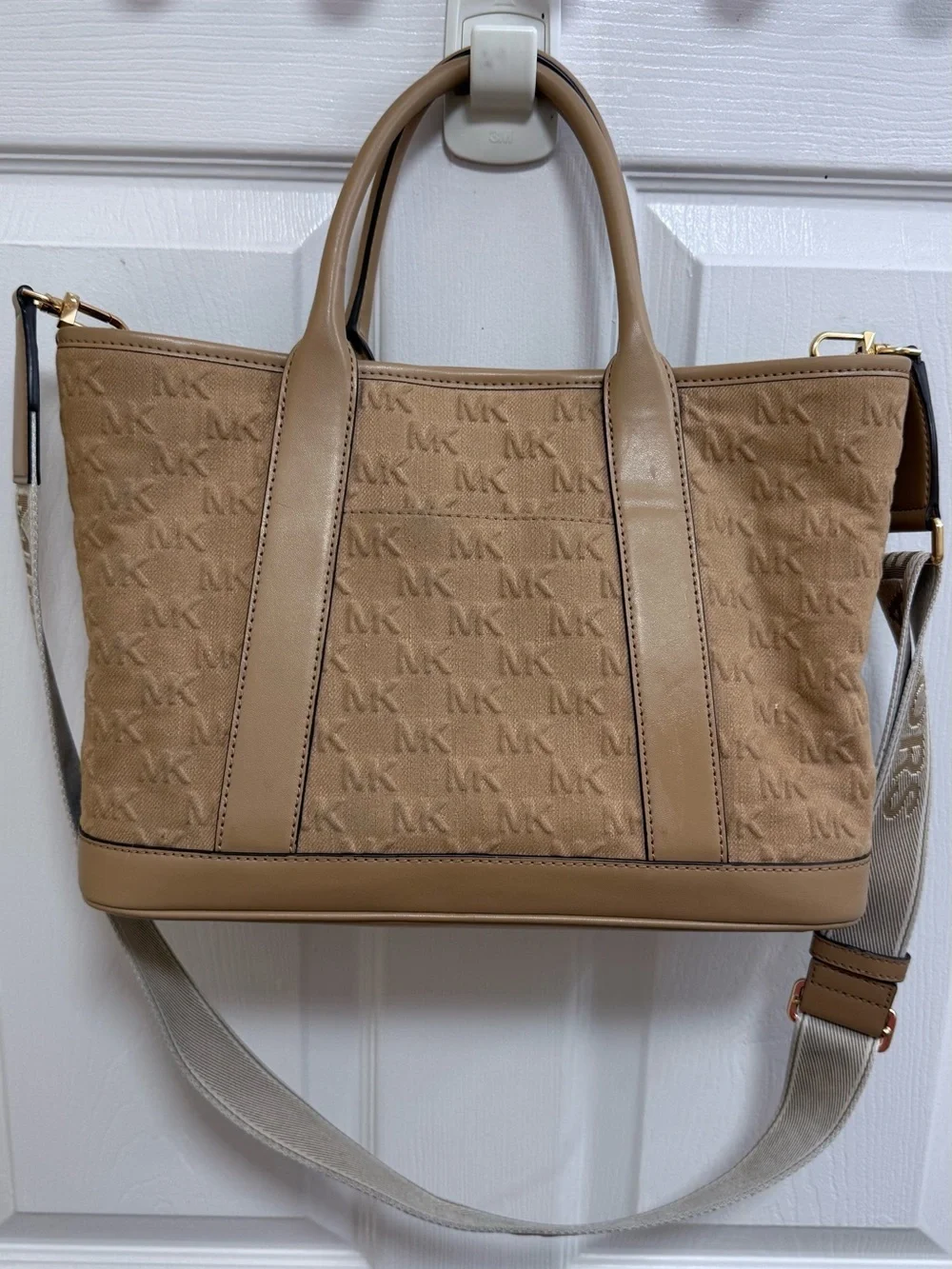 Michael Kors Luisa Logo Medium Satchel in Tan
